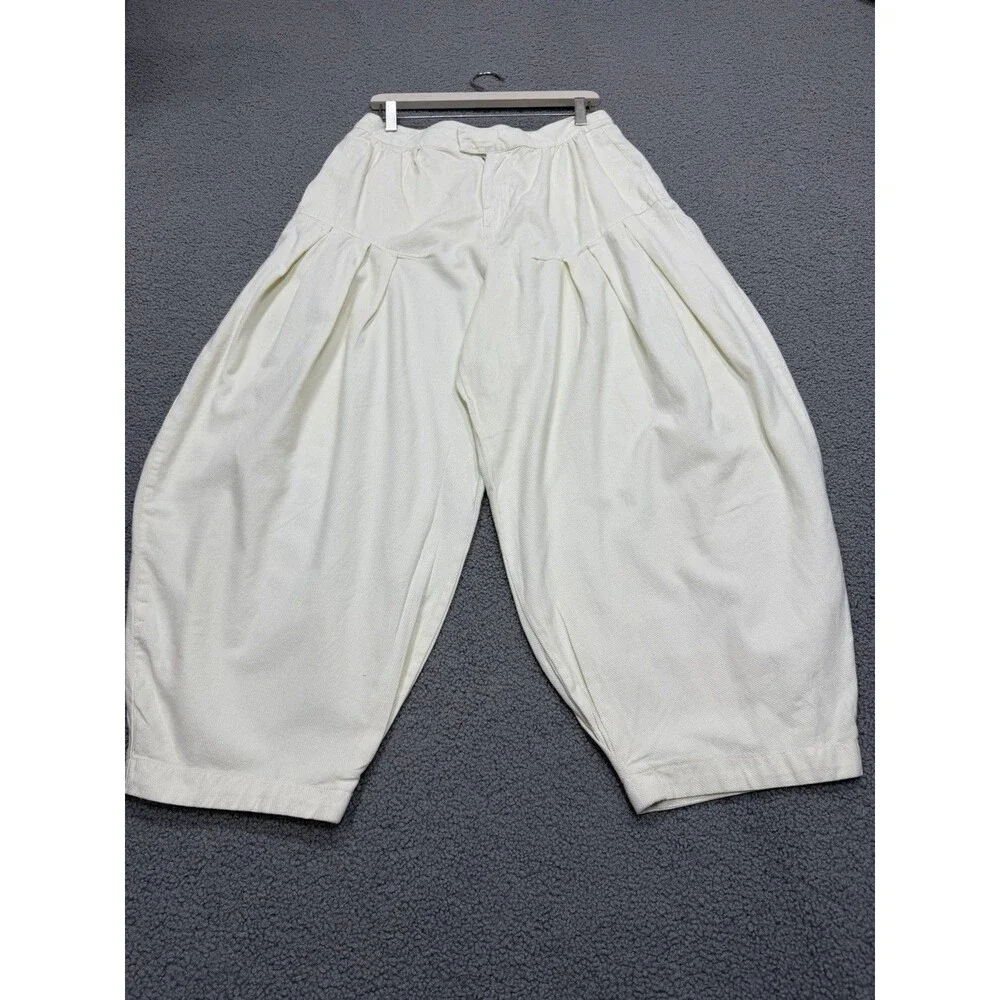 Free People Barrel Pants Ivory Women Pleated Preppy Vacay Boho Retro Size 12 New